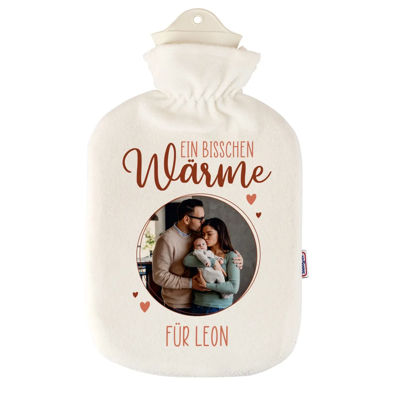 Personalisierte Wärmflasche mit Foto & Name | Wärme schenken mit Herz für Familie & Freunde