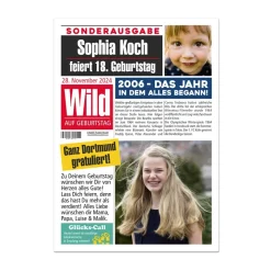 Personalisierte XL Geburtstagszeitung Karte | A4 Klappkarte mit 4 Fotos