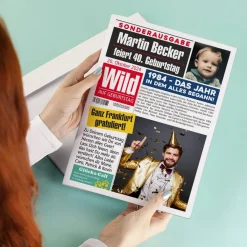 Personalisierte XL Geburtstagszeitung Karte | A4 Klappkarte mit 4 Fotos
