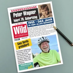 Personalisierte XL Geburtstagszeitung Karte | A4 Klappkarte mit 4 Fotos