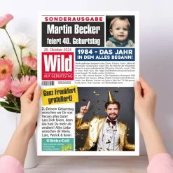 Personalisierte XL Geburtstagszeitung Karte | A4 Klappkarte mit 4 Fotos