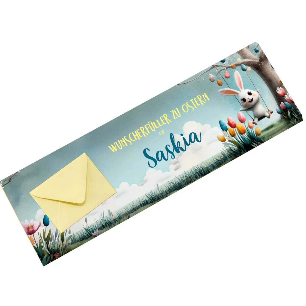 Personalisierte XL Osterschokolade mit Name & Geldumschlag | 300g Schokolade als Geldgeschenk