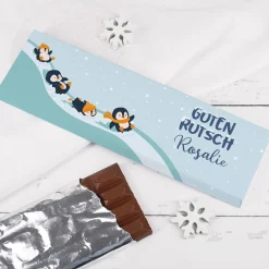 Personalisierte XL-Schokolade 'Guten Rutsch' mit Pinguin-Motiv & Name | Süßes Geschenk zu Silvester