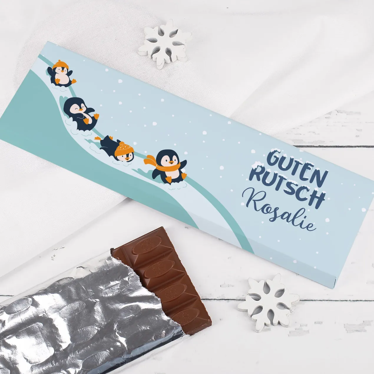 Personalisierte XL-Schokolade 'Guten Rutsch' mit Pinguin-Motiv & Name | Süßes Geschenk zu Silvester