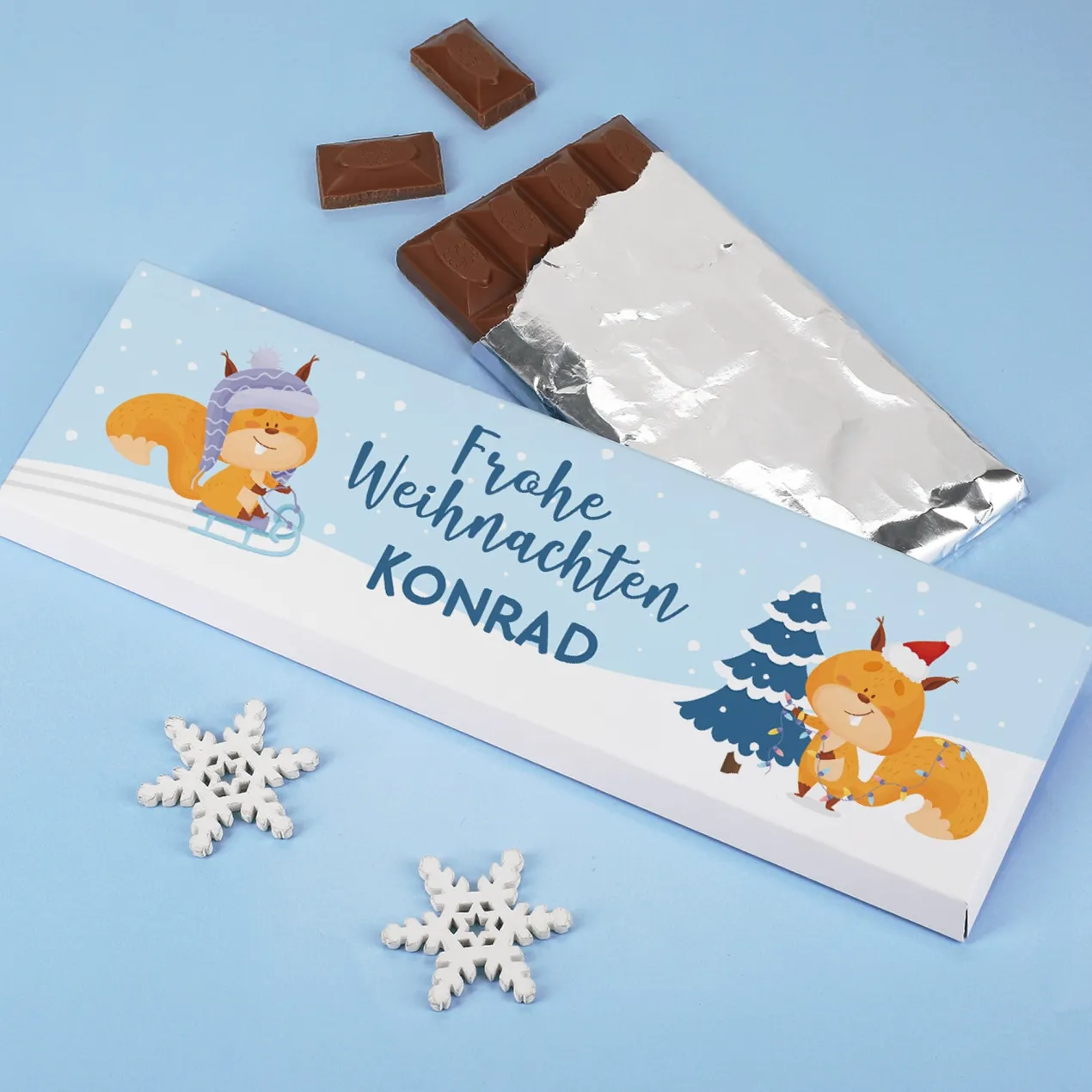 Personalisierte XL Weihnachtsschokolade mit Eichhörnchen-Motiv | Süßes Geschenk zu Weihnachten