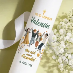 Personalisierte XXL Kerze zur 1. Heiligen Kommunion mit Name & Datum | Ihr seid meine Freunde!