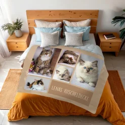 Personalisierte XXL Kuscheldecke mit 5 Foto & Wunschtext | Sherpadecke 150x200cm