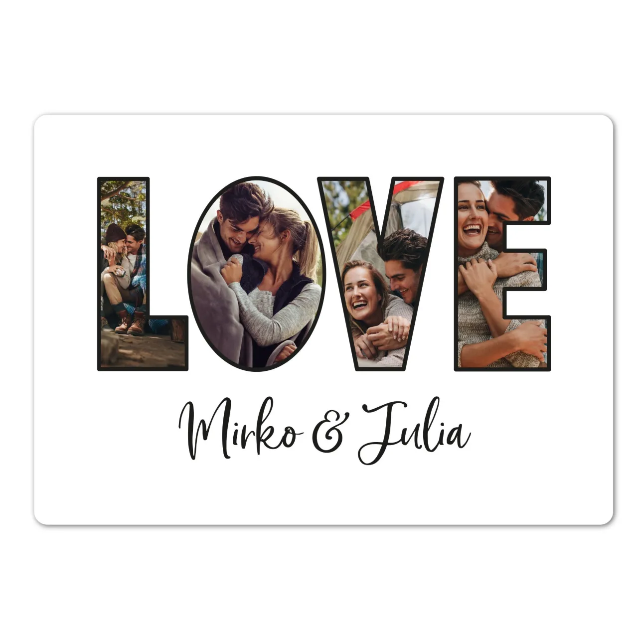 Personalisierte XXL Kuscheldecke mit 4 Fotos im LOVE Design & Wunschtext | Fotodecke für Paare
