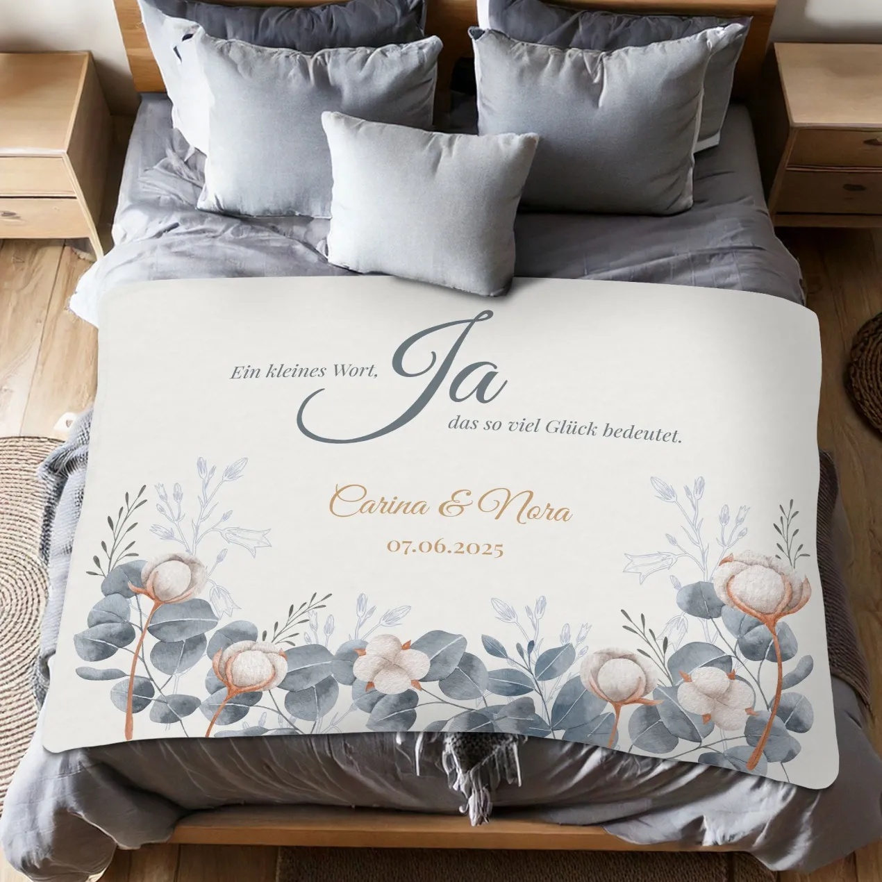 Personalisierte XXL Kuscheldecke zur Hochzeit mit Namen und Datum | Sherpadecke 150x200cm