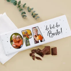 Personalisierte XXL Schokolade mit 3 Fotos als Geschenk für den besten Opa | 300 g