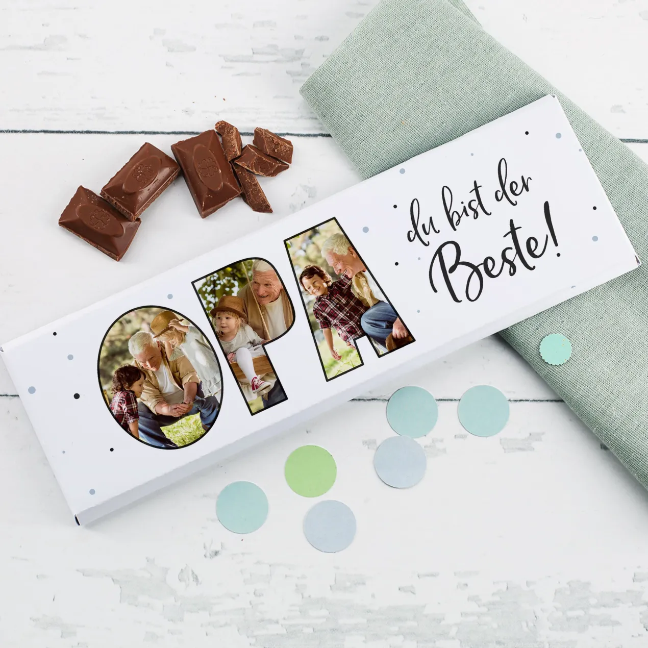 Personalisierte XXL Schokolade mit 3 Fotos als Geschenk für den besten Opa | 300 g