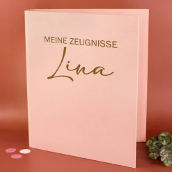 Personalisierte Zeugnismappe aus Leinen graviert mit Name und Farbauswahl | Geschenk für Schüler