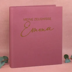 Personalisierte Zeugnismappe aus Leinen graviert mit Name und Farbauswahl | Geschenk für Schüler