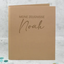 Personalisierte Zeugnismappe aus Leinen graviert mit Name und Farbauswahl | Geschenk für Schüler