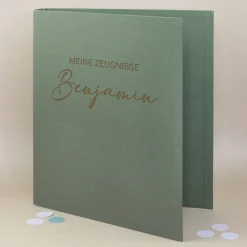 Personalisierte Zeugnismappe aus Leinen graviert mit Name und Farbauswahl | Geschenk für Schüler