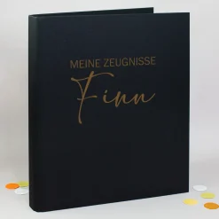 Personalisierte Zeugnismappe aus Leinen graviert mit Name und Farbauswahl | Geschenk für Schüler