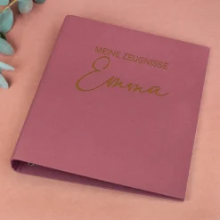 Personalisierte Zeugnismappe aus Leinen graviert mit Name und Farbauswahl | Geschenk für Schüler