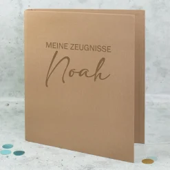 Personalisierte Zeugnismappe aus Leinen graviert mit Name und Farbauswahl | Geschenk für Schüler