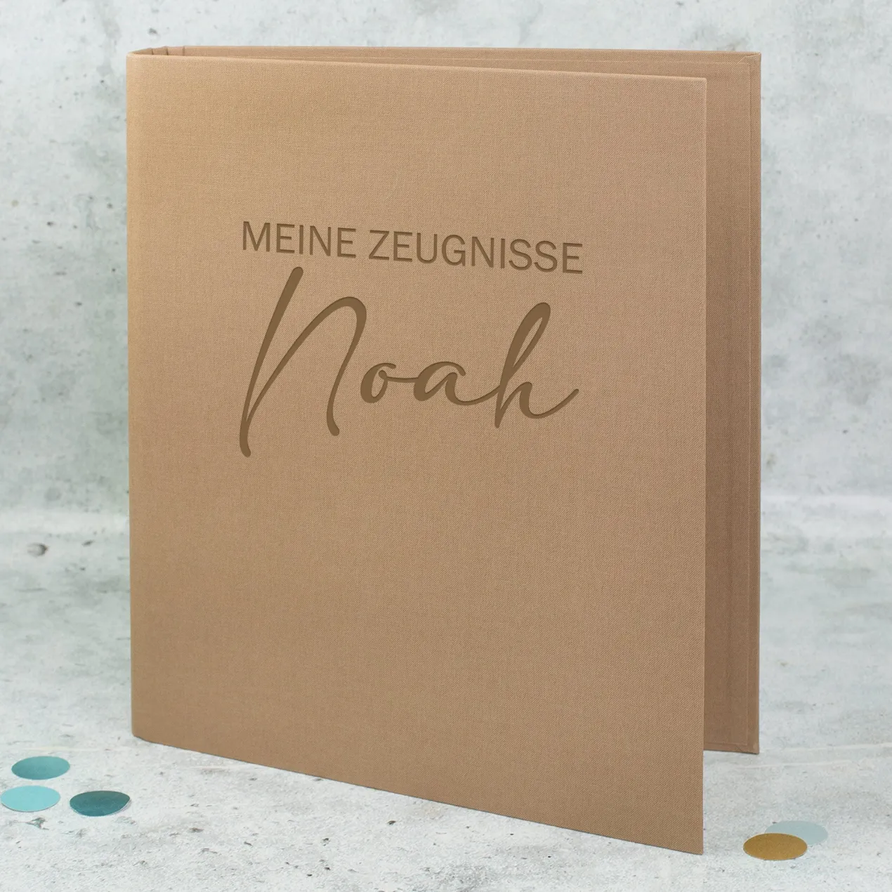 Personalisierte Zeugnismappe aus Leinen graviert mit Name und Farbauswahl | Geschenk für Schüler