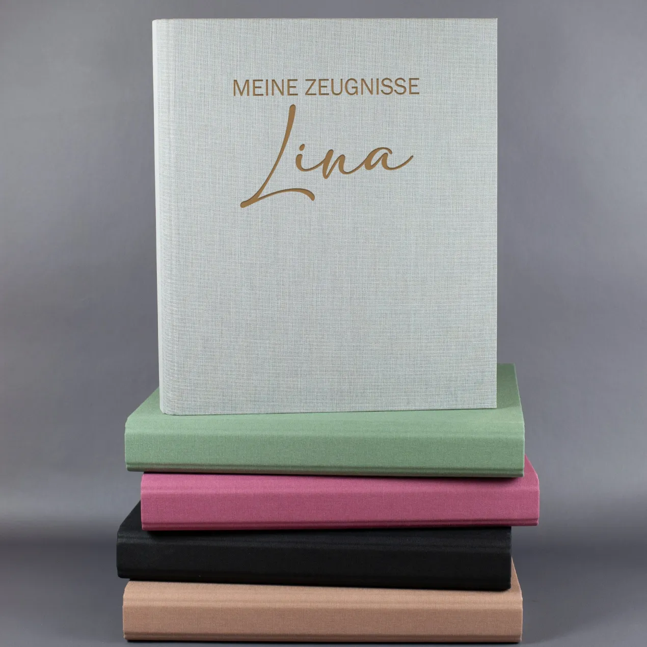Personalisierte Zeugnismappe aus Leinen graviert mit Name und Farbauswahl | Geschenk für Schüler