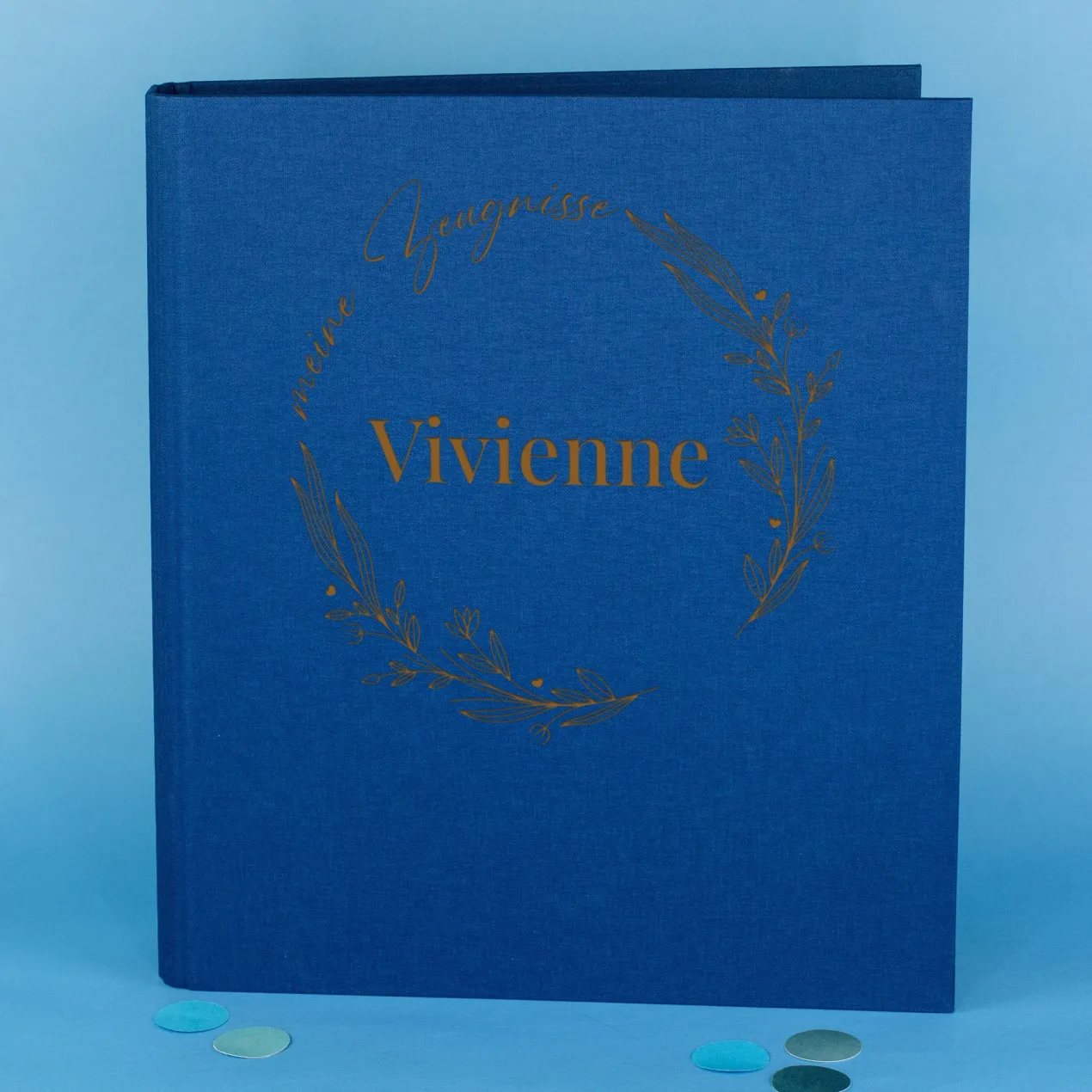 Personalisierte Zeugnismappe aus Leinen graviert mit Name und floralem Line Art Motiv | Farbauswahl