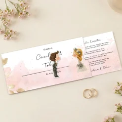 Personalisierte Ziehkarte als Hochzeitseinladung mit Kussmotiv Brautpaar | Effektkarte DIN-lang