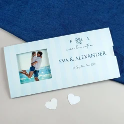 Personalisierte Ziehkarte als Hochzeitseinladung mit Fotos & Wunschtext | Effektkarte mit Überraschung