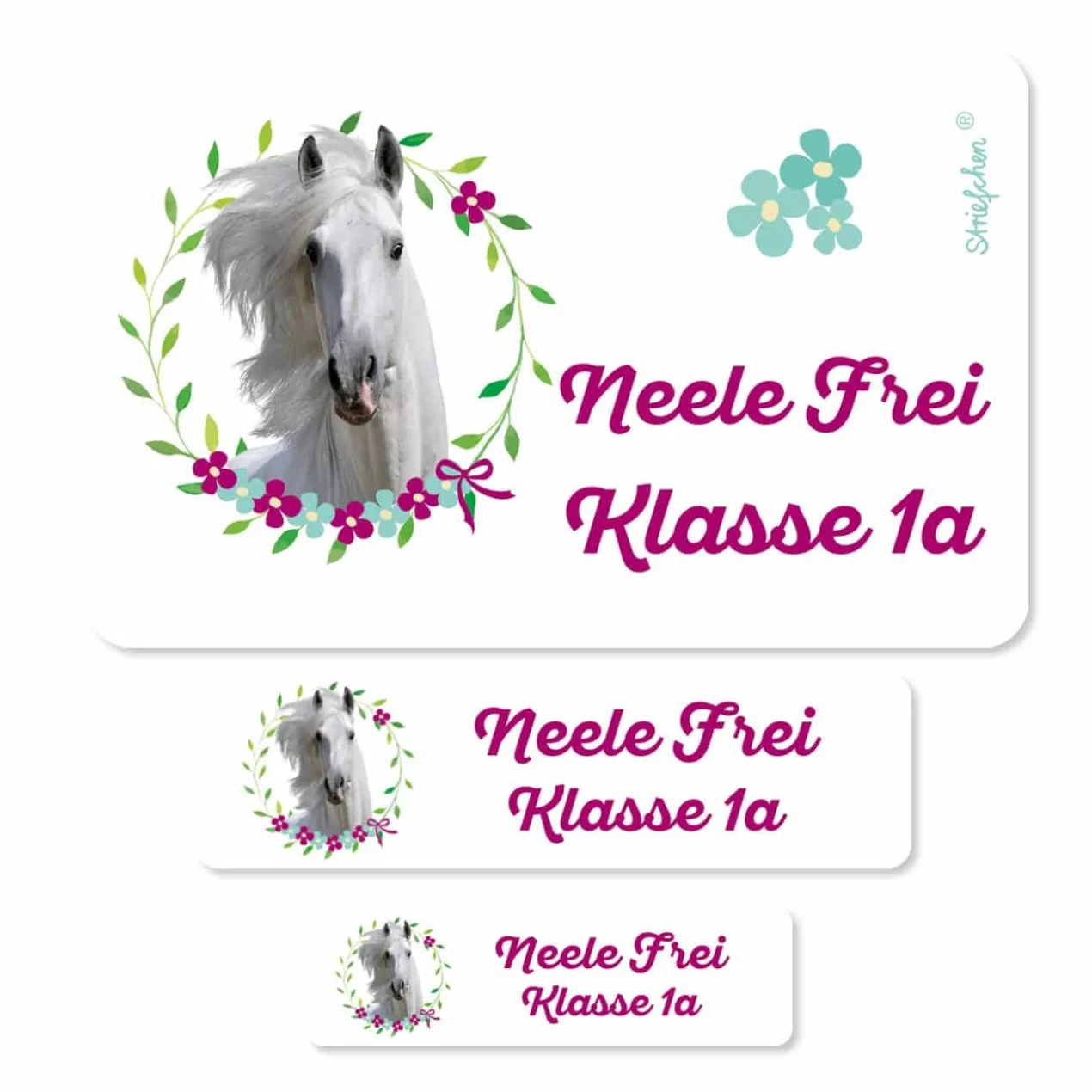 Pferde - Aufkleberset mit Name in 3 Größen