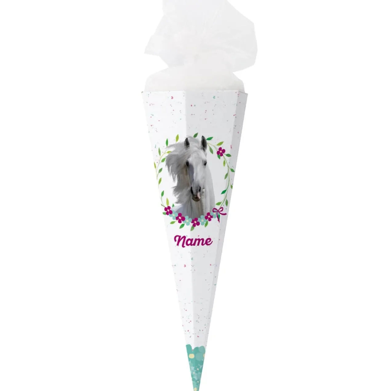Pferde-Schultüte für Mädchen mit Blumen, Blättern und Name