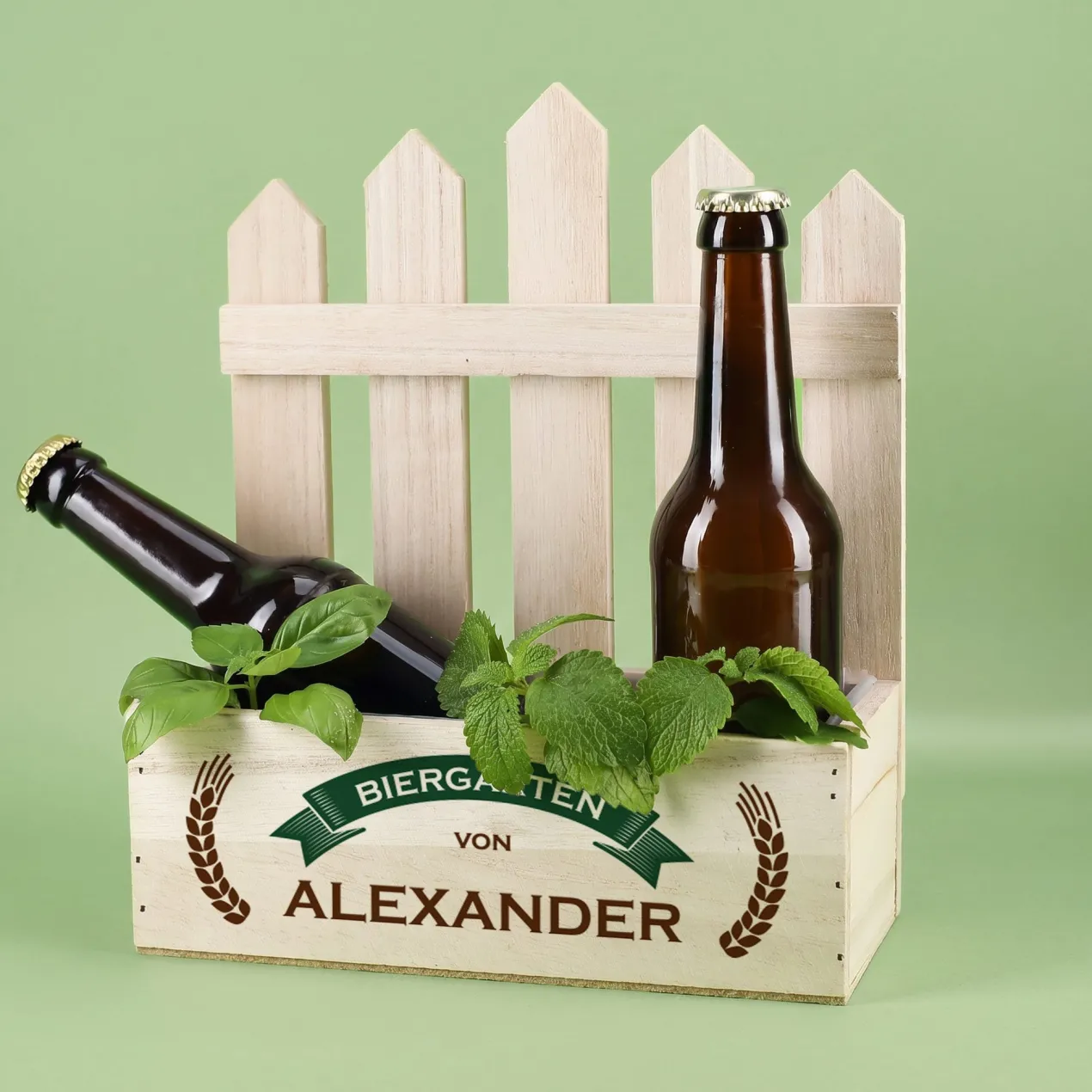 Pflanzkiste Biergarten mit persönlichem Druck als DIY Geldgeschenk