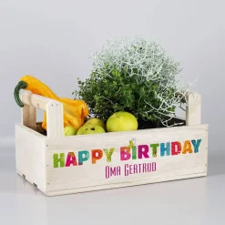 Pflanzkiste "Happy Birthday" mit 2 Griffen zum Geburtstag