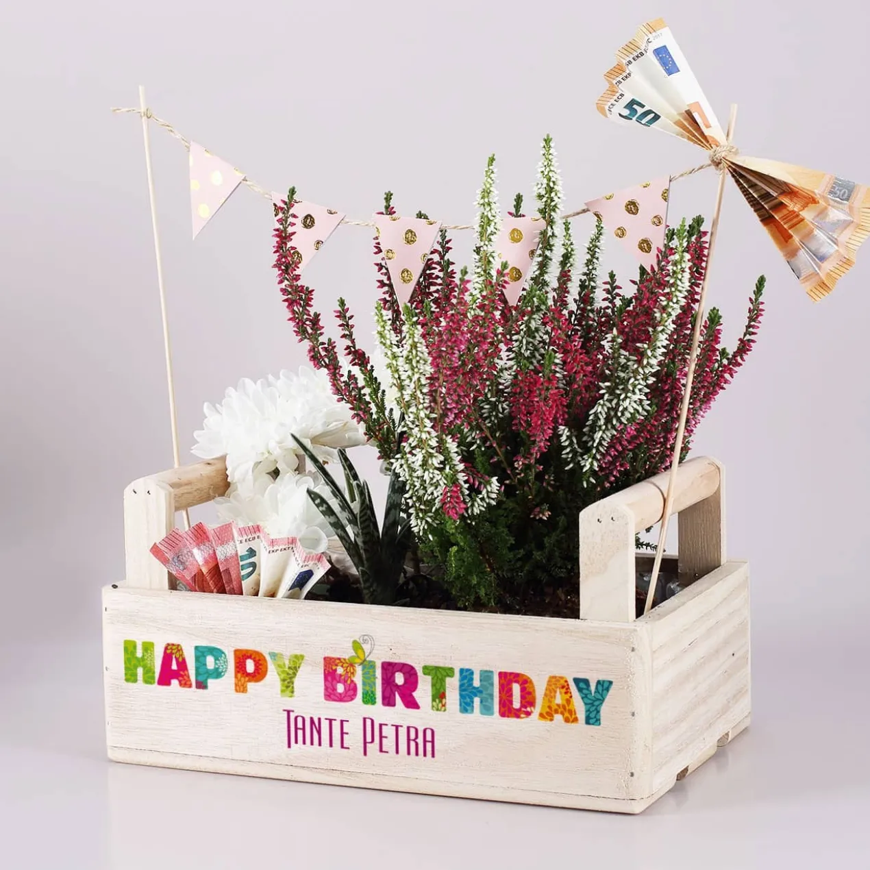 Pflanzkiste "Happy Birthday" mit 2 Griffen zum Geburtstag