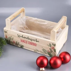 Pflanzkiste zu Weihnachten mit zwei Zeilen Wunschtext bedruckt