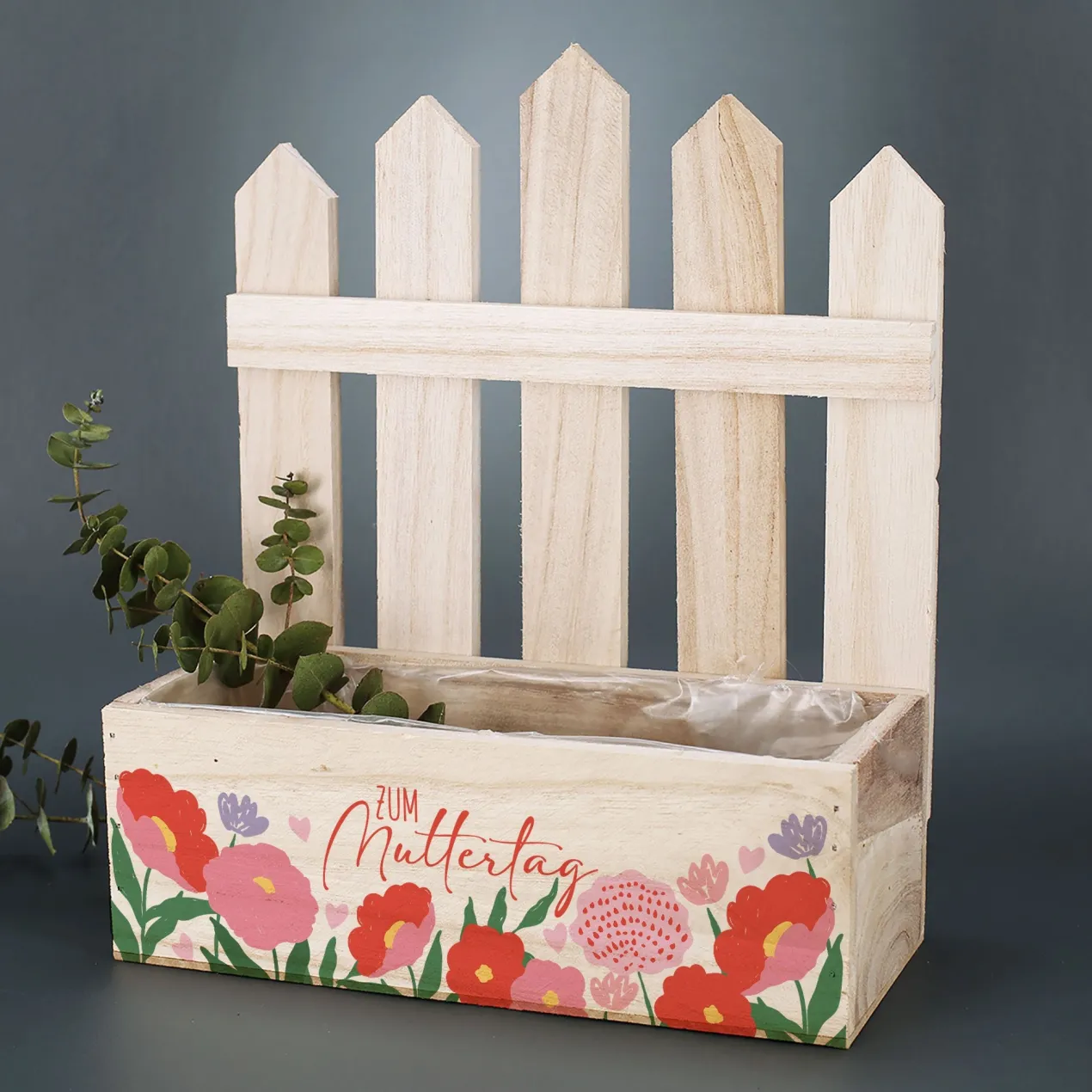Pflanzkorb aus Holz zum Muttertag mit Blumenmotiv | Geschenkverpackung & Pflanzkiste in 3 Varianten