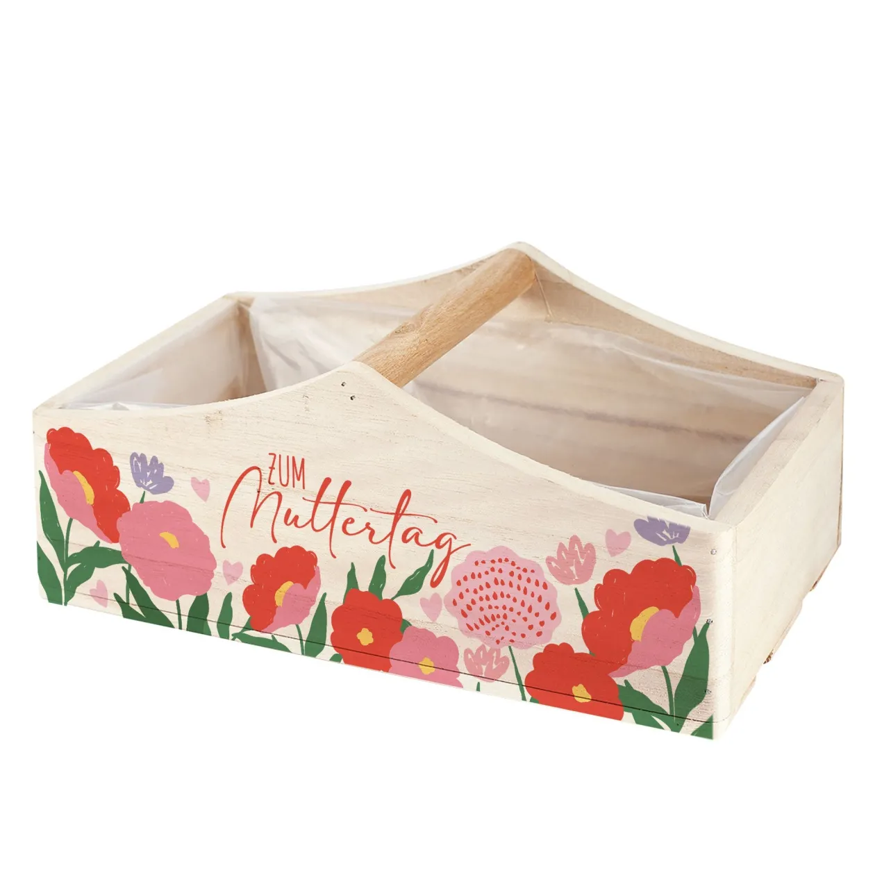 Pflanzkorb aus Holz zum Muttertag mit Blumenmotiv | Geschenkverpackung & Pflanzkiste in 3 Varianten