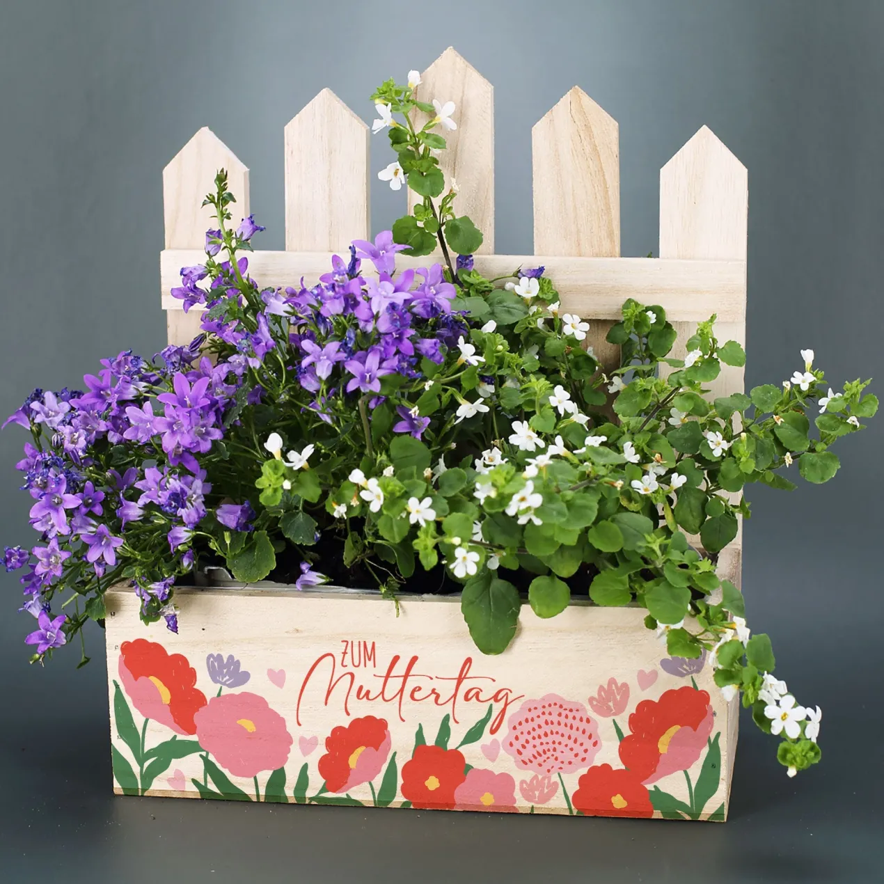 Pflanzkorb aus Holz zum Muttertag mit Blumenmotiv | Geschenkverpackung & Pflanzkiste in 3 Varianten