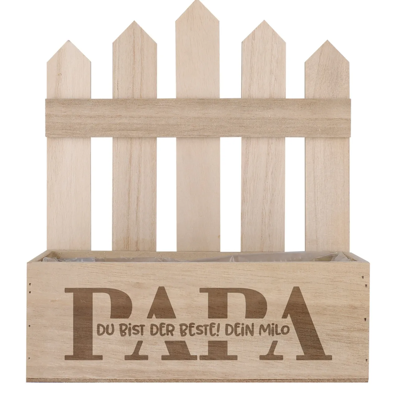 Pflanzkorb für Papa personalisiert in Zaunoptik | Holz Geschenkkorb zum Vatertag & Geburtstag