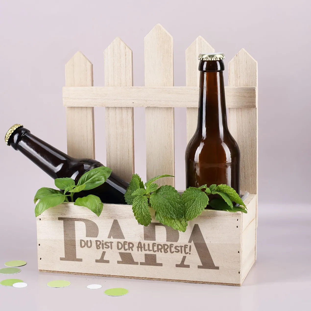 Pflanzkorb für Papa personalisiert in Zaunoptik | Holz Geschenkkorb zum Vatertag & Geburtstag