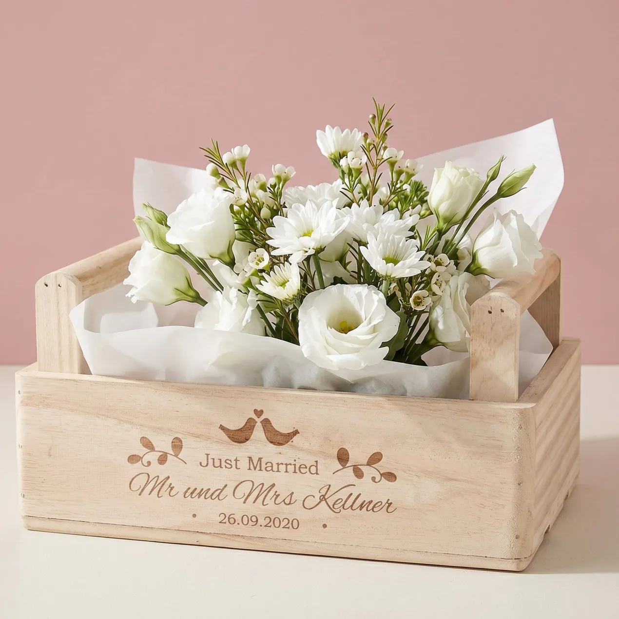Pflanzkorb - Just Married - als Geldgeschenk zur Hochzeit