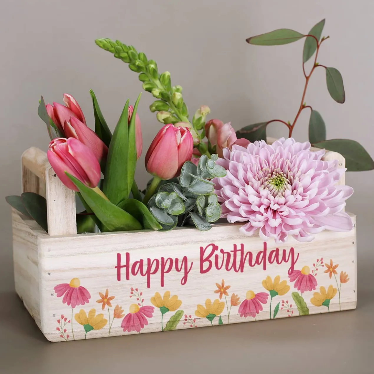 Pflanzkorb mit Blumenmotiv und Ihrem Wunschtext