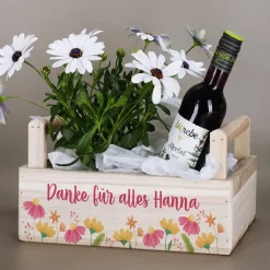 Pflanzkorb mit Blumenmotiv und Ihrem Wunschtext