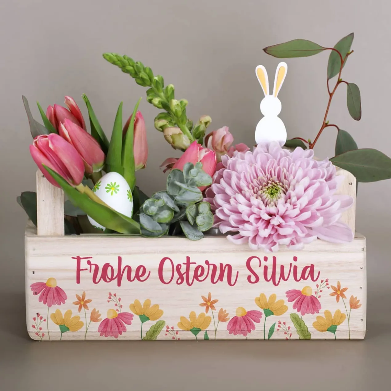 Pflanzkorb mit Blumenmotiv und Ihrem Wunschtext