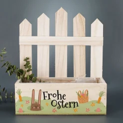 Pflanzkorb zu Ostern 'Frohe Ostern' aus Holz | Geschenkkorb mit Hasenmotiv in 3 Varianten