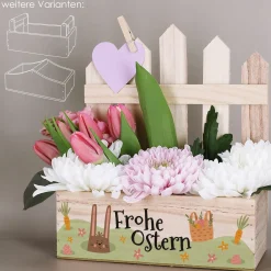 Pflanzkorb zu Ostern 'Frohe Ostern' aus Holz | Geschenkkorb mit Hasenmotiv in 3 Varianten