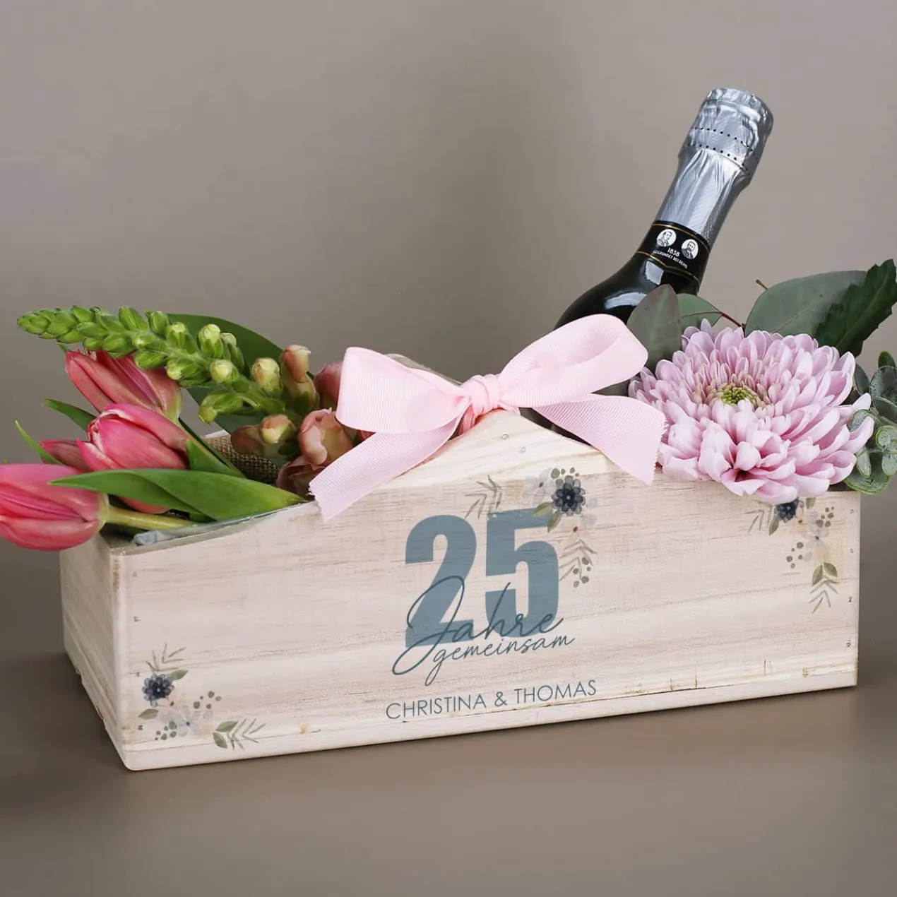 Pflanzkorb zur silbernen Hochzeit mit Namen