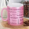 Pinke Glitzertasse in persönlicher Tassentasche mit Name und Wunschtext