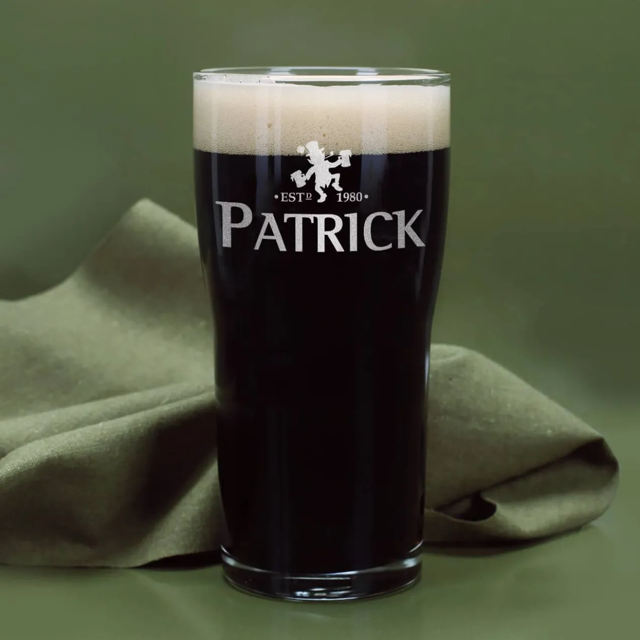 Pint Bierglas für irisches Bier mit Wunschnamen und Jahr