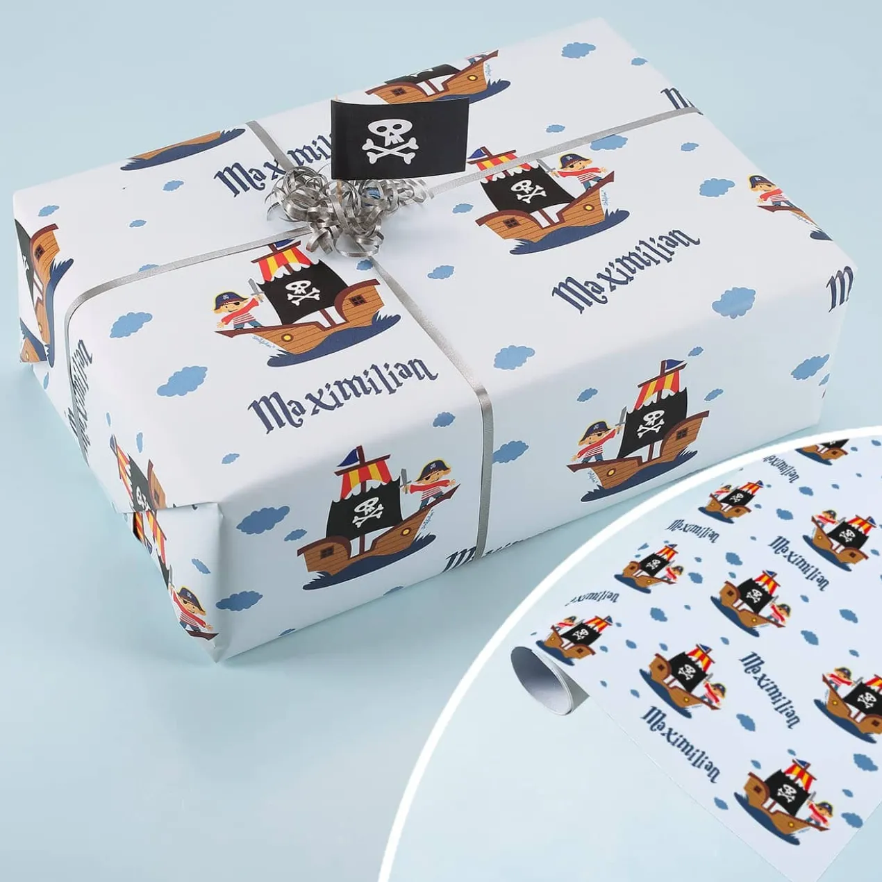 Piraten-Geschenkpapier mit Ihrem Wunschnamen