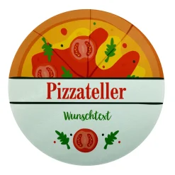 Pizzaglasteller bedruckt mit Pizzamotiv und Wunschtext