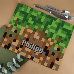Platzdeckchen aus Stoff im Pixel-Art-Design mit Name personalisiert für Kinder und Gamer